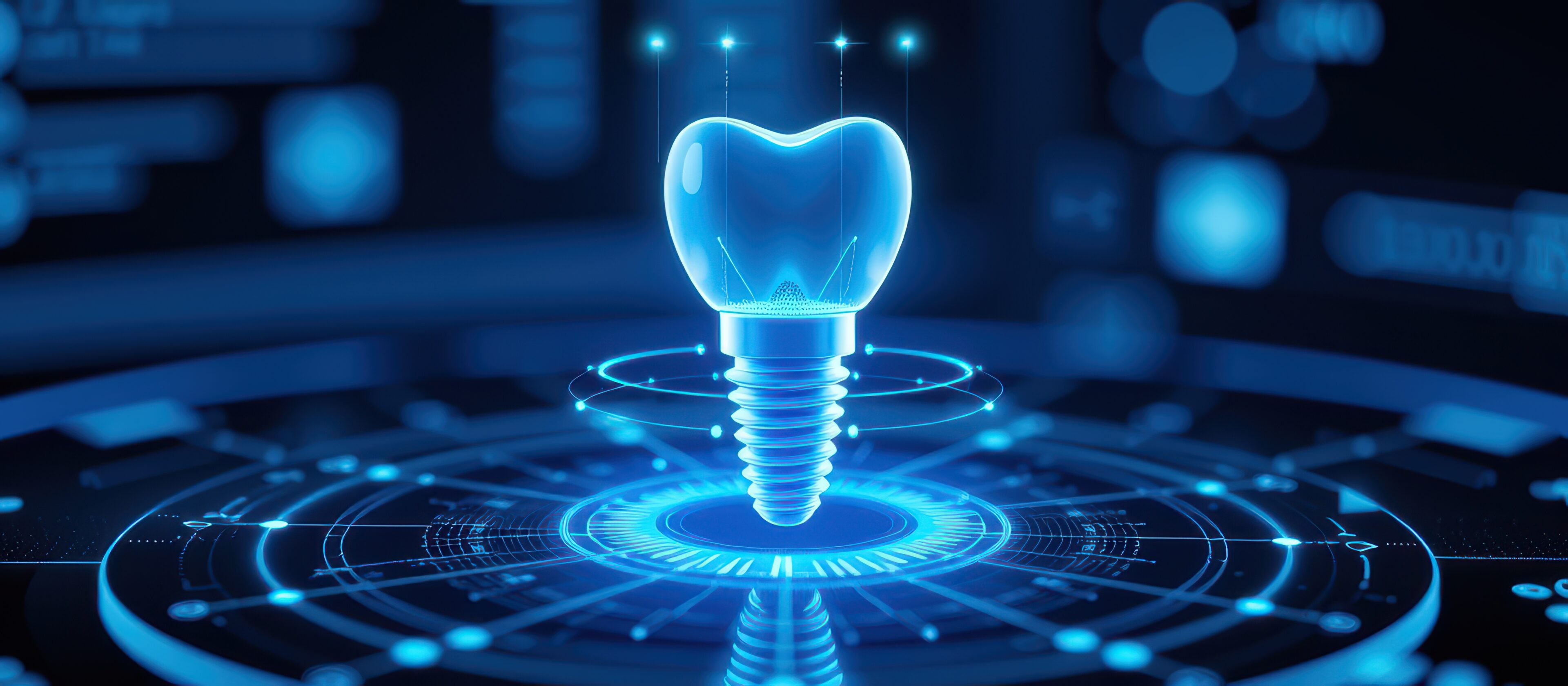 3D dental implant concept. Futuristic dental implant design with blue digital elements.